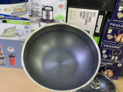 Laser coating deep Frying pan red handle