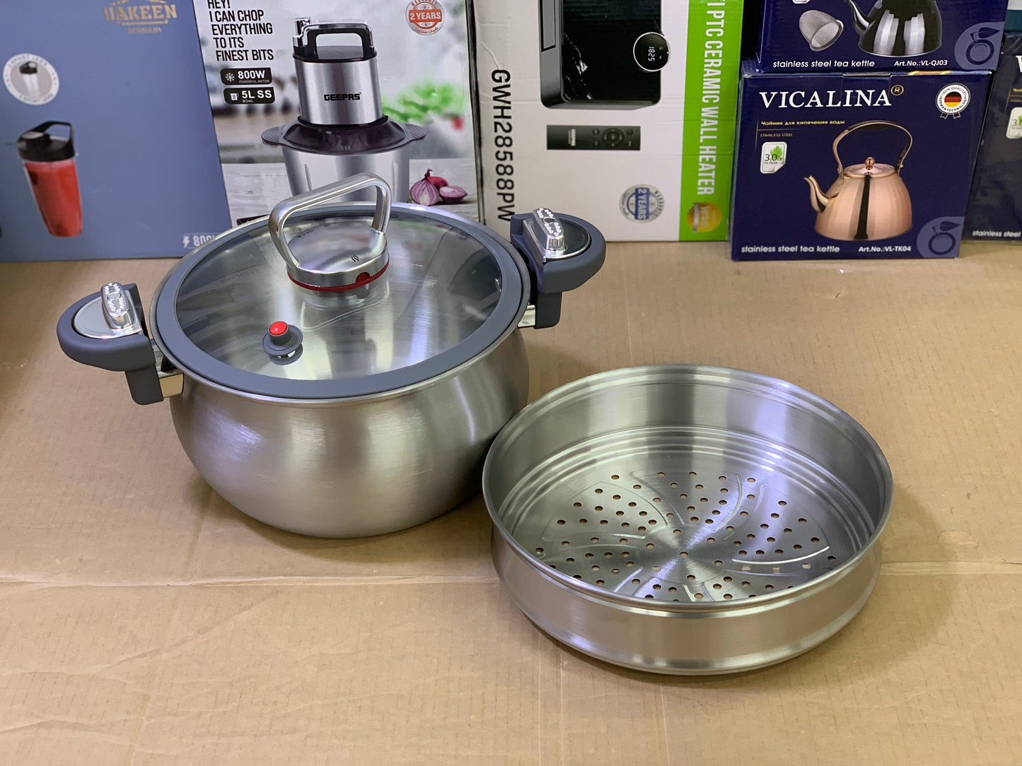 Lot 2in1 Pressure Cooker with steamer Stainless Steel Easy lock and unlock